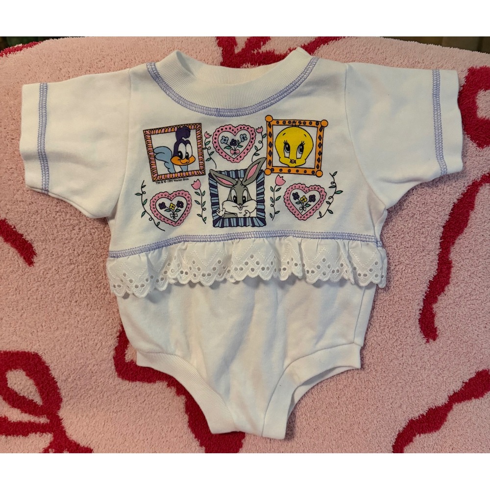 VTG  1994 Gerber Looney Tunes Lovables Bugs Roadrunner Tweety  Lace Trim Romper